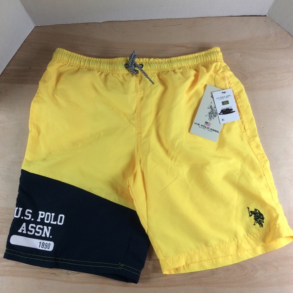 U.S. Polo Assn. Boys Swim Shorts Swim Trunks Size XL 14-16 Yellow Blue NWT - Picture 1 of 12